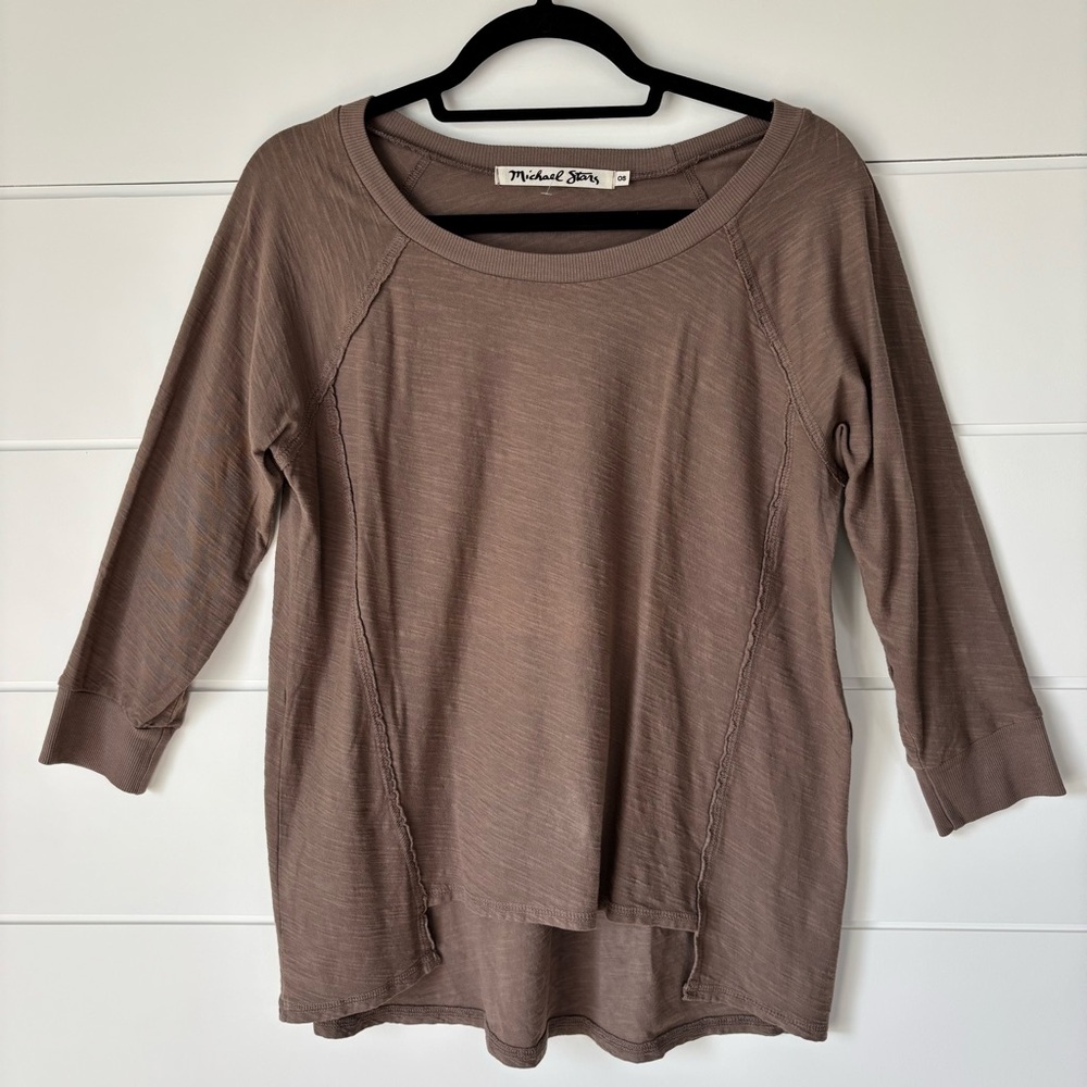 Michael Stars High Low Cotton Slub 3/4 Sleeve Tunic Top